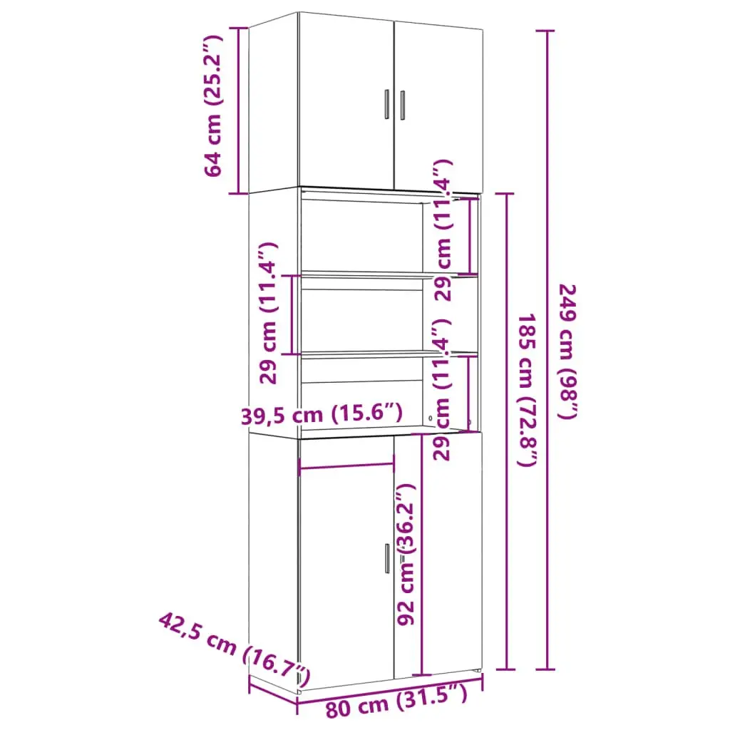 White Highboard Storage Cabinet 80x42.5x249cm