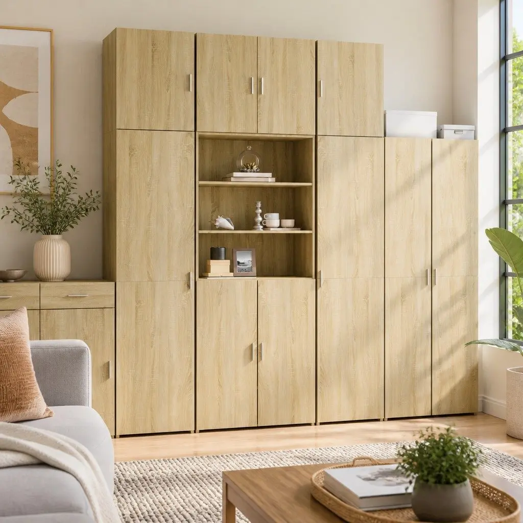Brown Engineered Wood Highboard Storage Cabinet