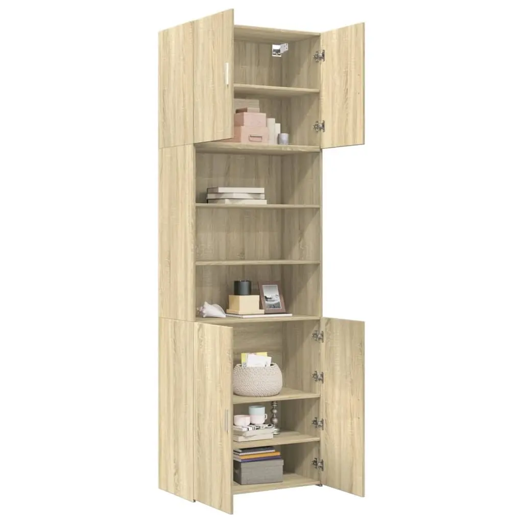 Brown Engineered Wood Highboard Storage Cabinet