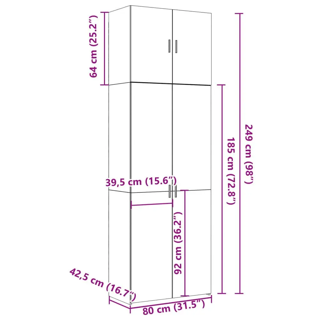 Highboard Engineered Wood 80x42.5x249cm White Storage Cabinet