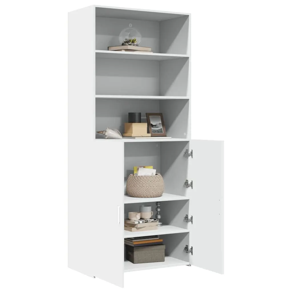 Highboard Engineered Wood 80x42.5x185cm White Storage Cabinet Shelving Unit