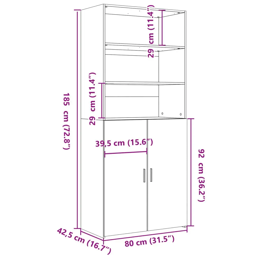 Highboard Engineered Wood 80x42.5x185cm White Storage Cabinet Shelving Unit