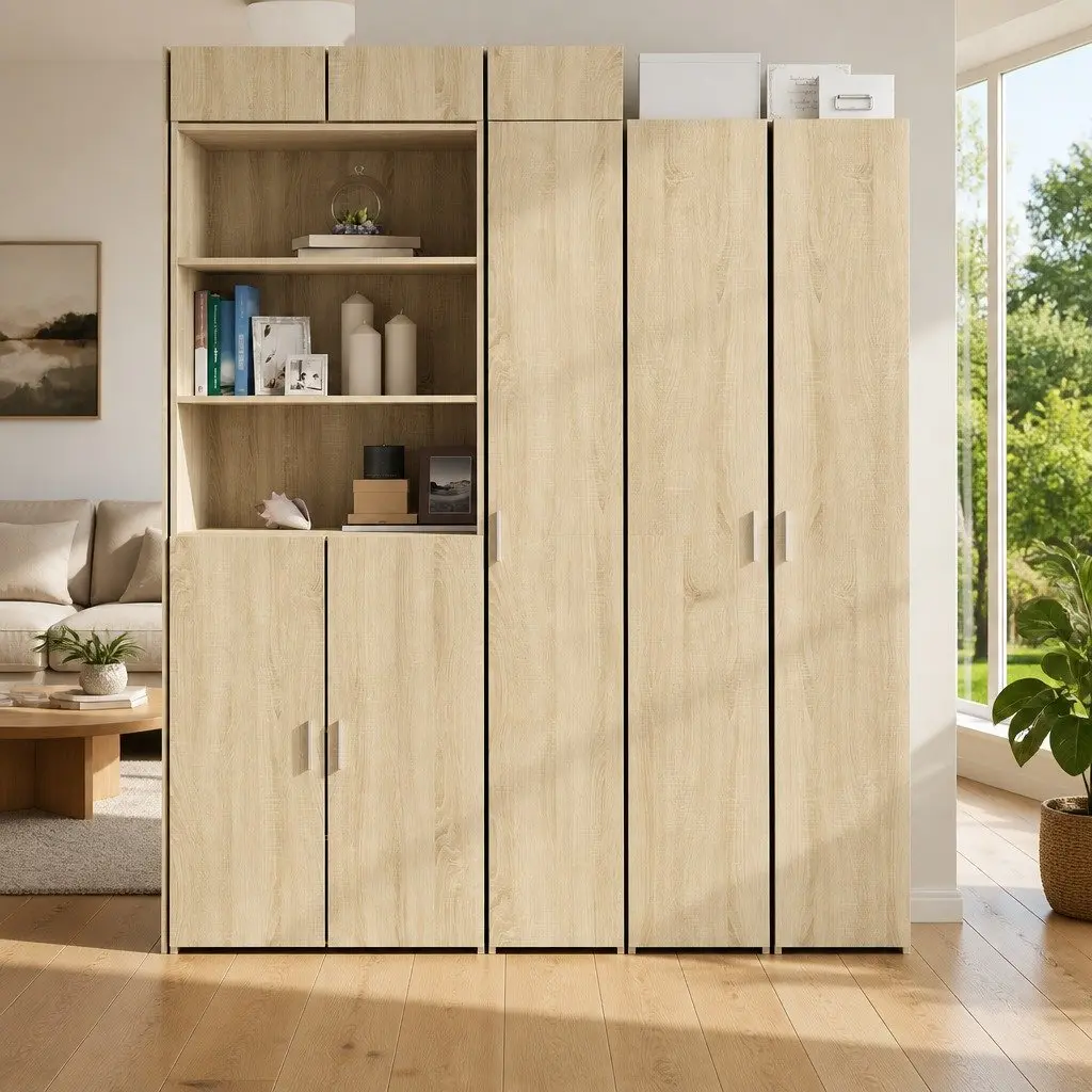 Highboard Storage Cabinet in Brown Engineered Wood