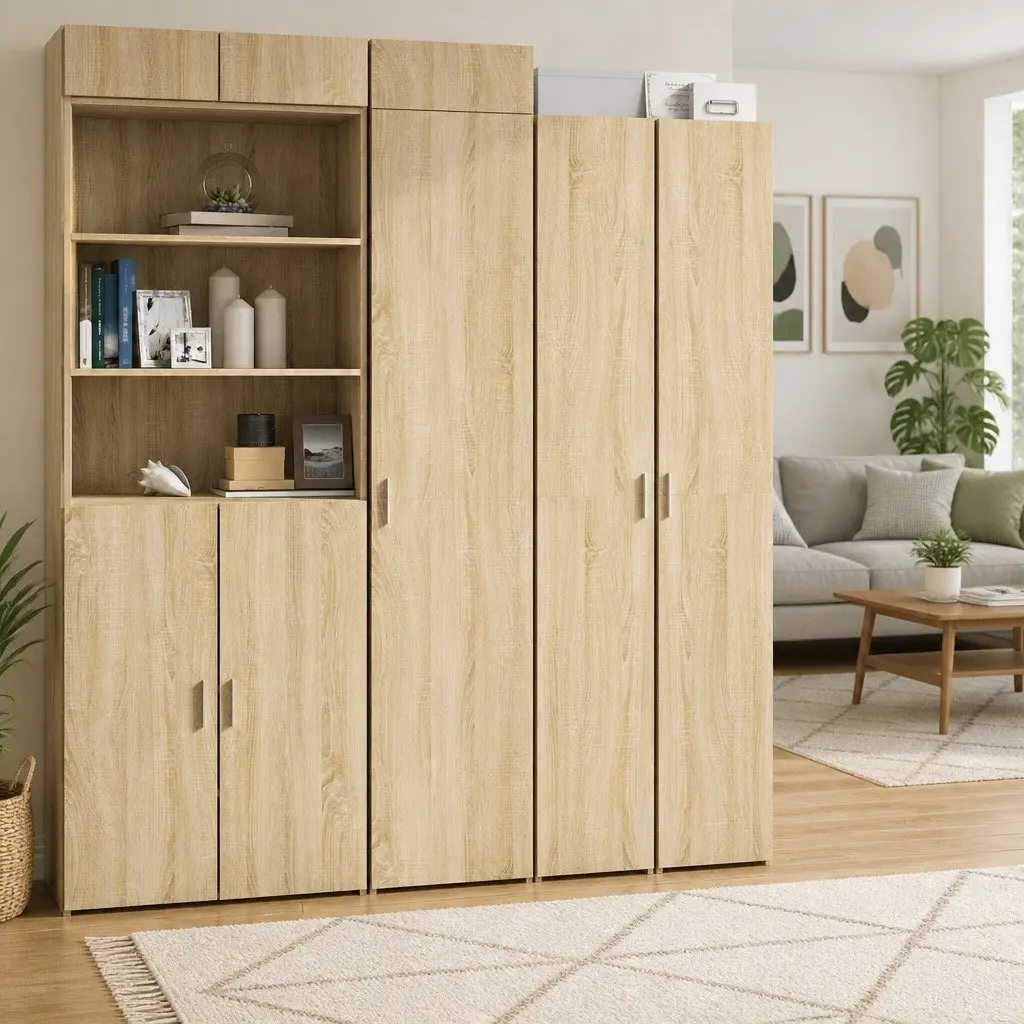 Highboard Storage Cabinet Engineered Wood 40 x 42.5 x 185 cm Brown