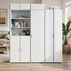 Stylish White Highboard Storage Cabinet in Engineered Wood