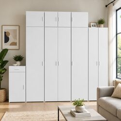 White Engineered Wood Highboard Storage Cabinet