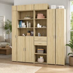 Stylish Brown Engineered Wood Highboard Storage Cabinet