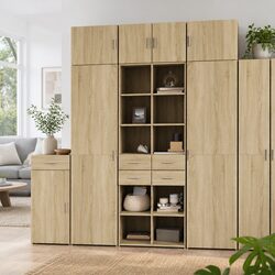 Highboard Sideboard Storage Cabinet Brown Engineered Wood 70x42.5x185cm Modern