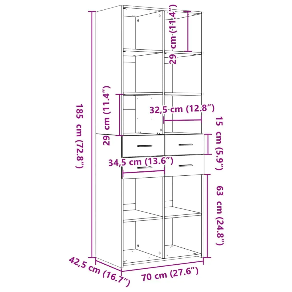 Brown Highboard Sideboard Storage Cabinet 70x42.5x185cm