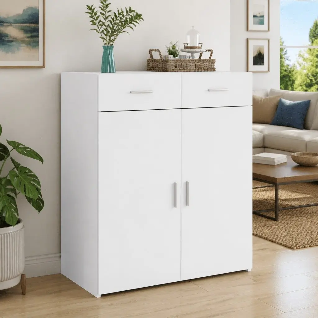 White Sideboard Cabinet with Storage Drawers