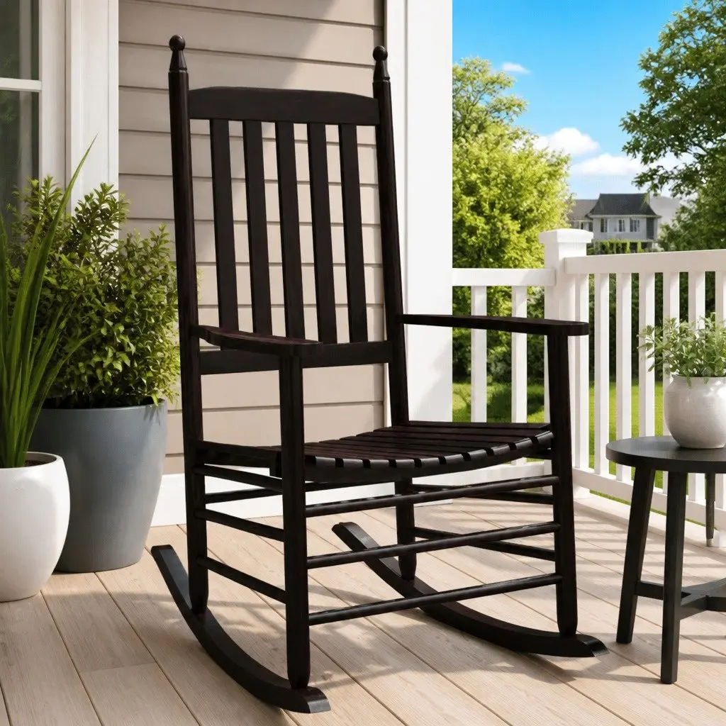 Set of 2 Brown Solid Wood Poplar Rocking Chairs