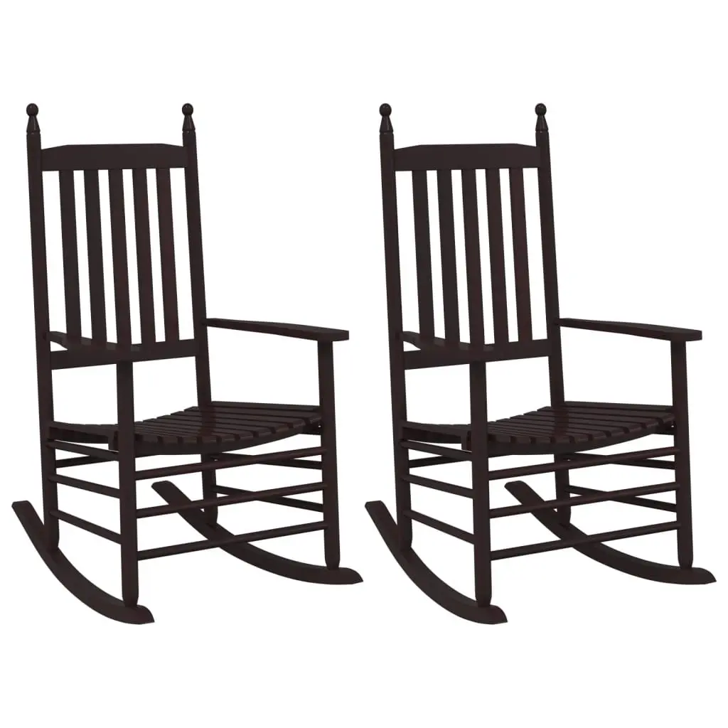 Rocking Chairs Solid Wood Poplar Curved Seat High Back Armrest Brown Set of 2