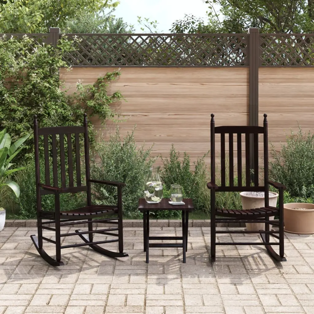 Rocking Chairs Solid Wood Poplar Curved Seat High Back Armrest Brown Set of 2