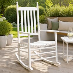 Durable White Solid Wood Rocking Chairs Set of 2