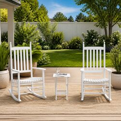 White Wooden Rocking Chairs with Foldable Side Table Set