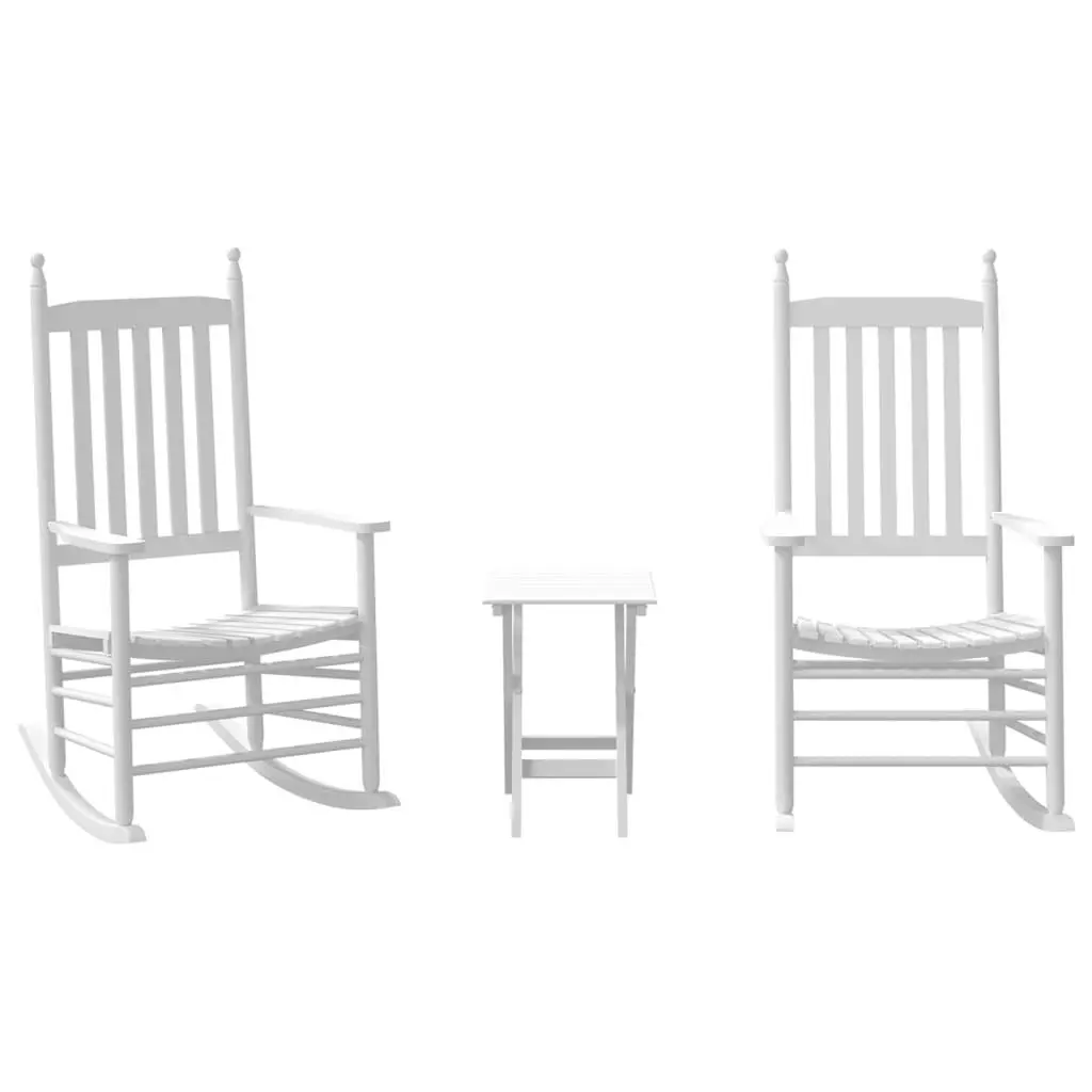 White Wooden Rocking Chairs with Foldable Side Table Set