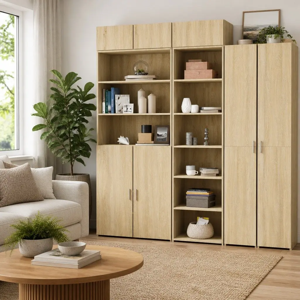 Highboard Cabinet Brown Engineered Wood 50 x 41 x 185 cm Storage Sideboard