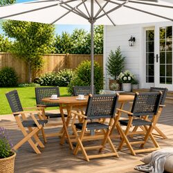 7 Piece Black Poly Rattan Garden Dining Set