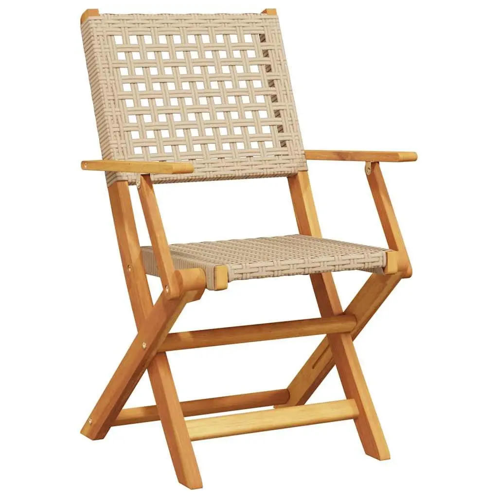 7 Piece Outdoor Dining Set Acacia Wood PE Poly Rattan Beige