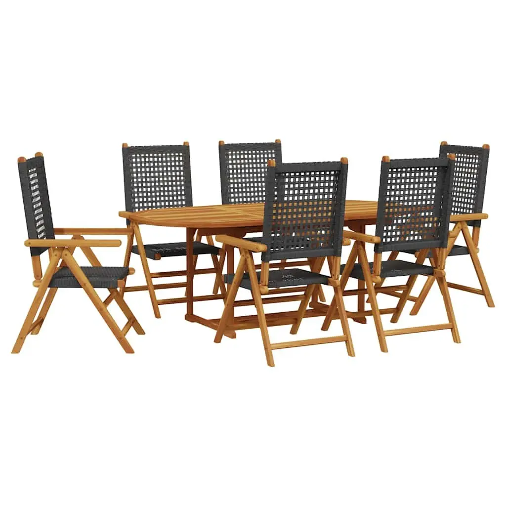 7 Piece Outdoor Dining Set Solid Acacia Wood PE Poly Rattan Black