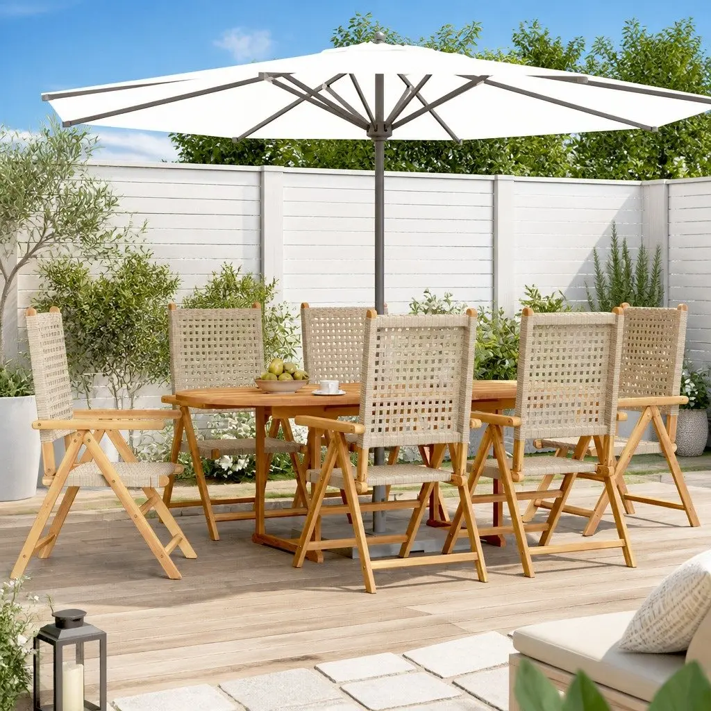 7 Piece Outdoor Dining Set with Solid Wood Frame