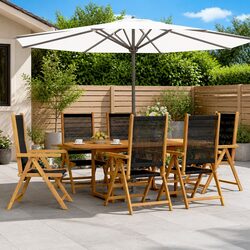 Durable 7 Piece Garden Dining Set with Acacia Wood and Rattan