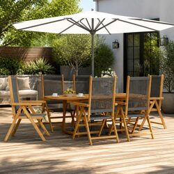 7 Piece Grey PE Rattan and Solid Wood Outdoor Dining Set