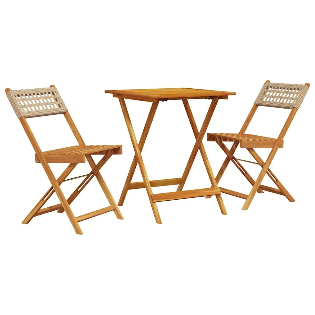 Beige 3-Piece Outdoor Bistro Set with Foldable Table