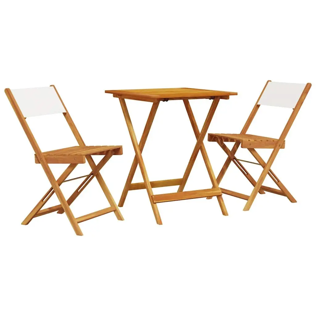 3 Piece Bistro Set Solid Acacia Wood White Cream Foldable Outdoor Garden Patio Furniture