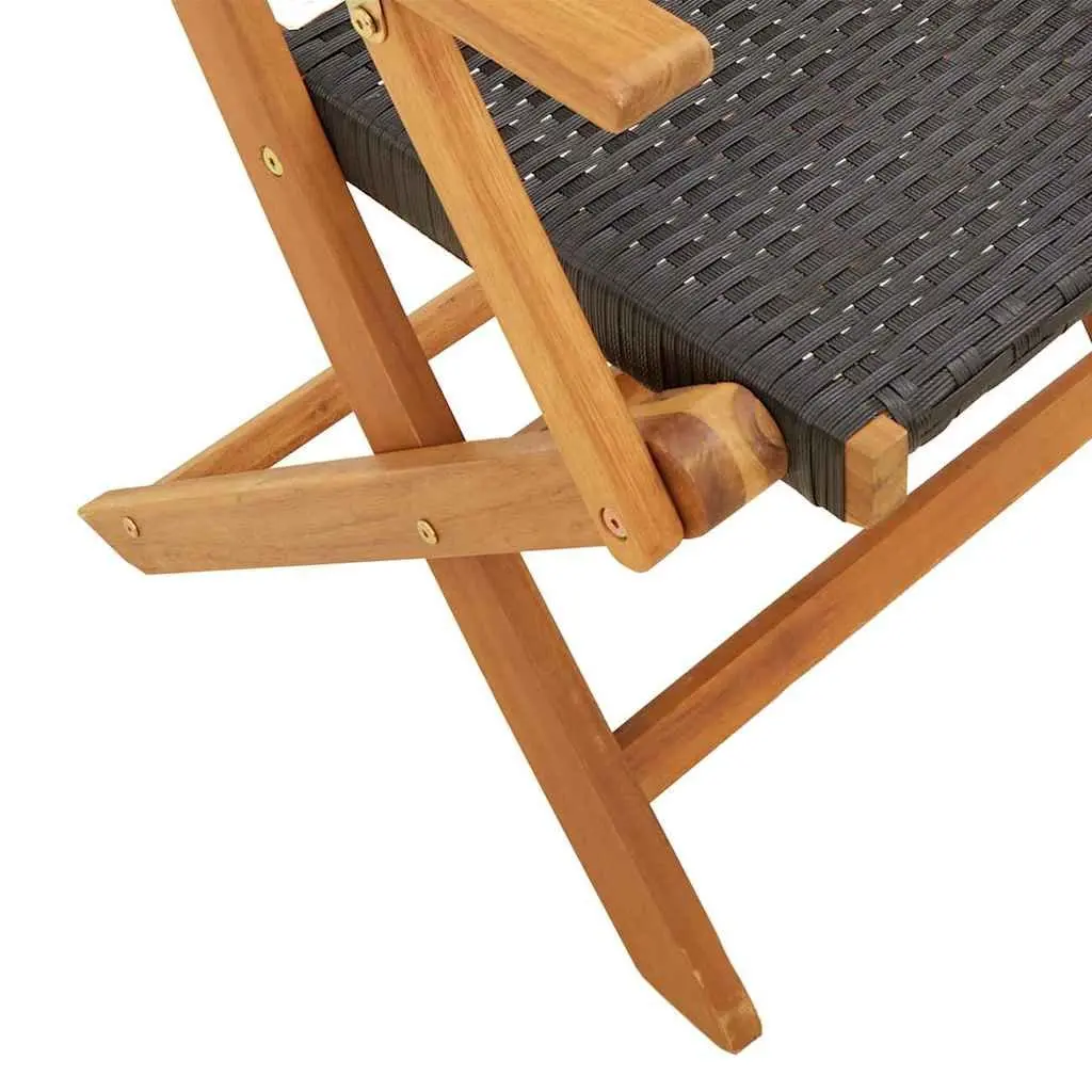 Bistro Set Poly Rattan Acacia Wood 3 Piece Black Foldable Outdoor Garden Furniture