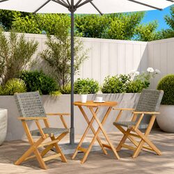 3 Piece Grey Poly Rattan Bistro Set with Solid Wood Frame