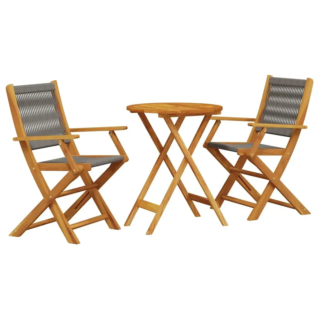 3 Piece Bistro Set Solid Acacia Wood Grey Foldable Outdoor Furniture Patio Garden Table Chairs