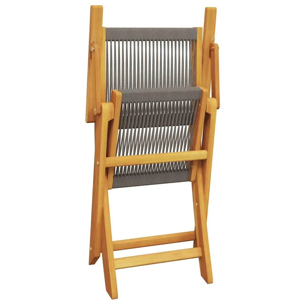 3 Piece Bistro Set Solid Acacia Wood Grey Foldable Outdoor Furniture Patio Garden Table Chairs