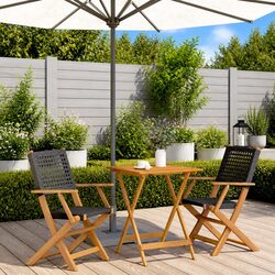 3 Piece Bistro Set Outdoor Garden Furniture Black Poly Rattan Wood Foldable