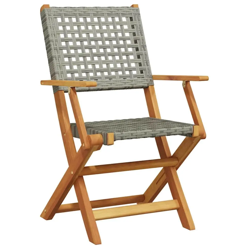 3 Piece Bistro Set Poly Rattan Solid Acacia Wood Foldable Grey