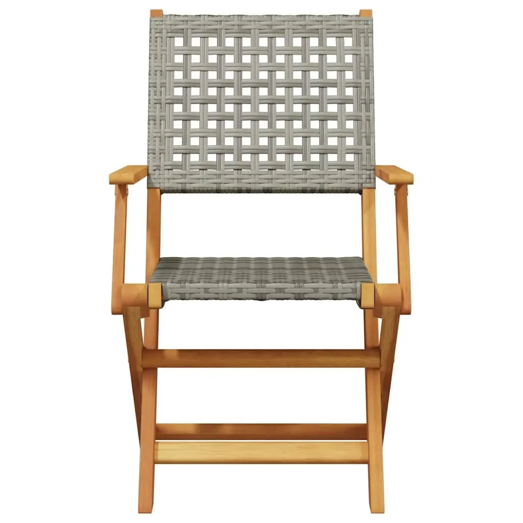 3 Piece Bistro Set Poly Rattan Solid Acacia Wood Foldable Grey
