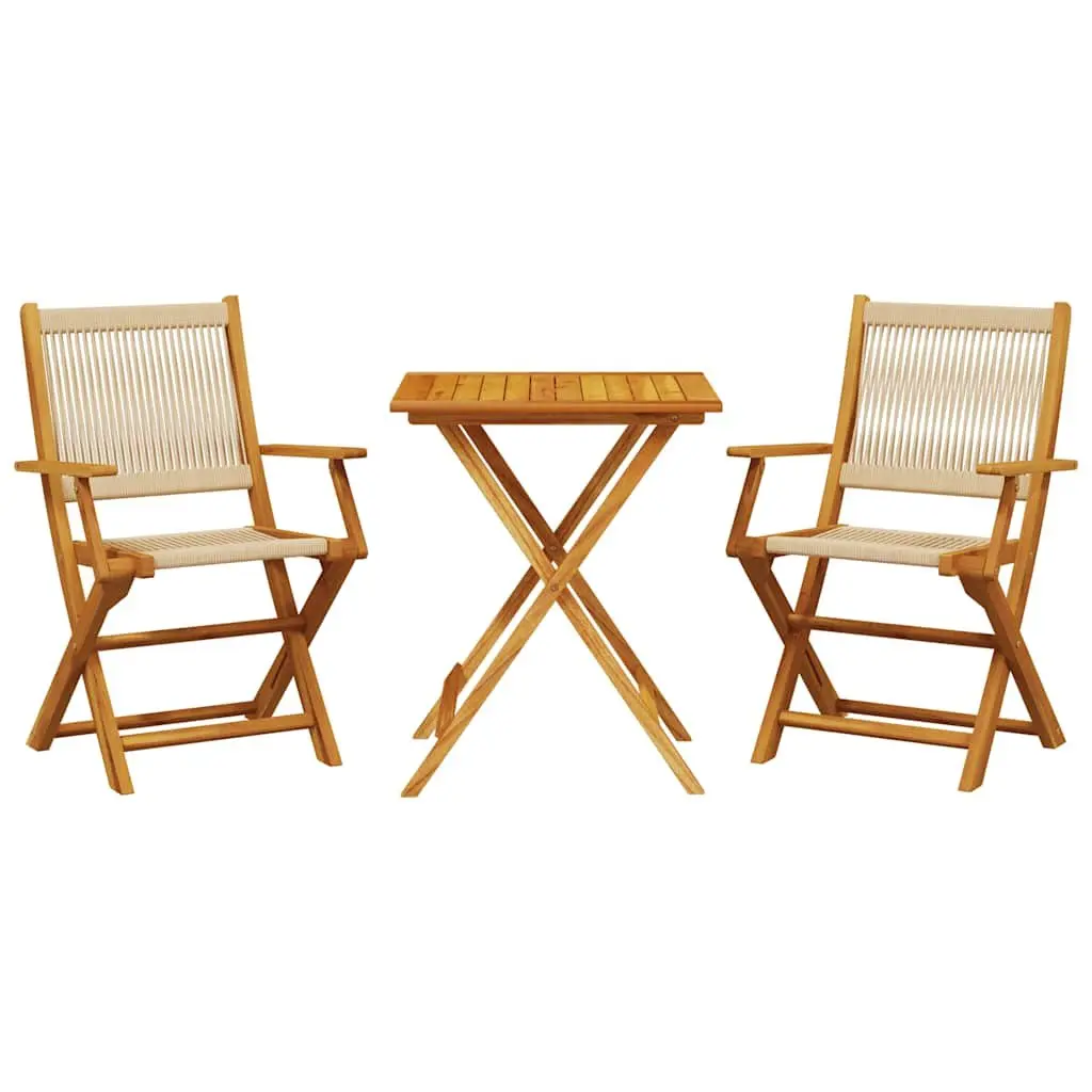 3 Piece Bistro Set Solid Acacia Wood Folding Table Chairs Beige