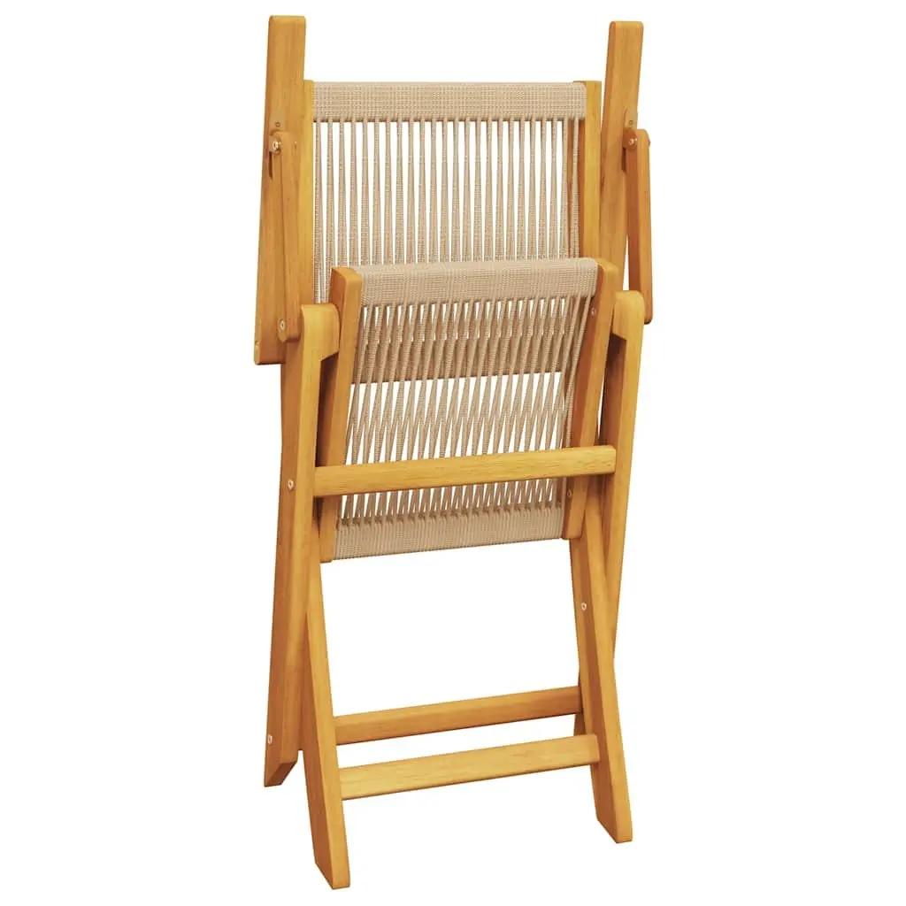 3 Piece Bistro Set Solid Acacia Wood Folding Table Chairs Beige