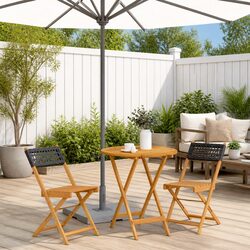 Black 3-Piece Bistro Set for Outdoors with Foldable Chairs