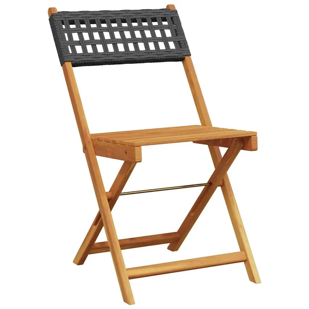 Black 3-Piece Bistro Set for Outdoors with Foldable Chairs
