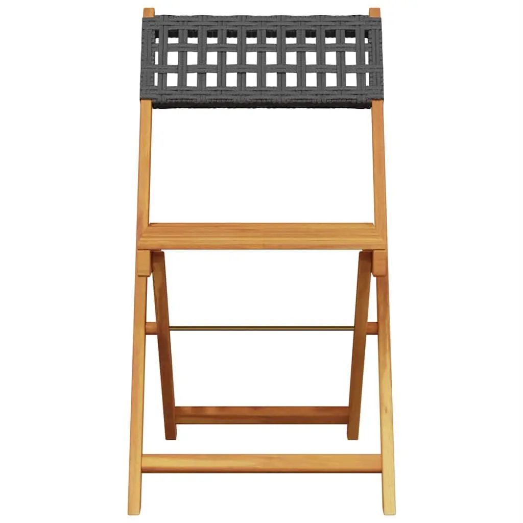 Black 3-Piece Bistro Set for Outdoors with Foldable Chairs