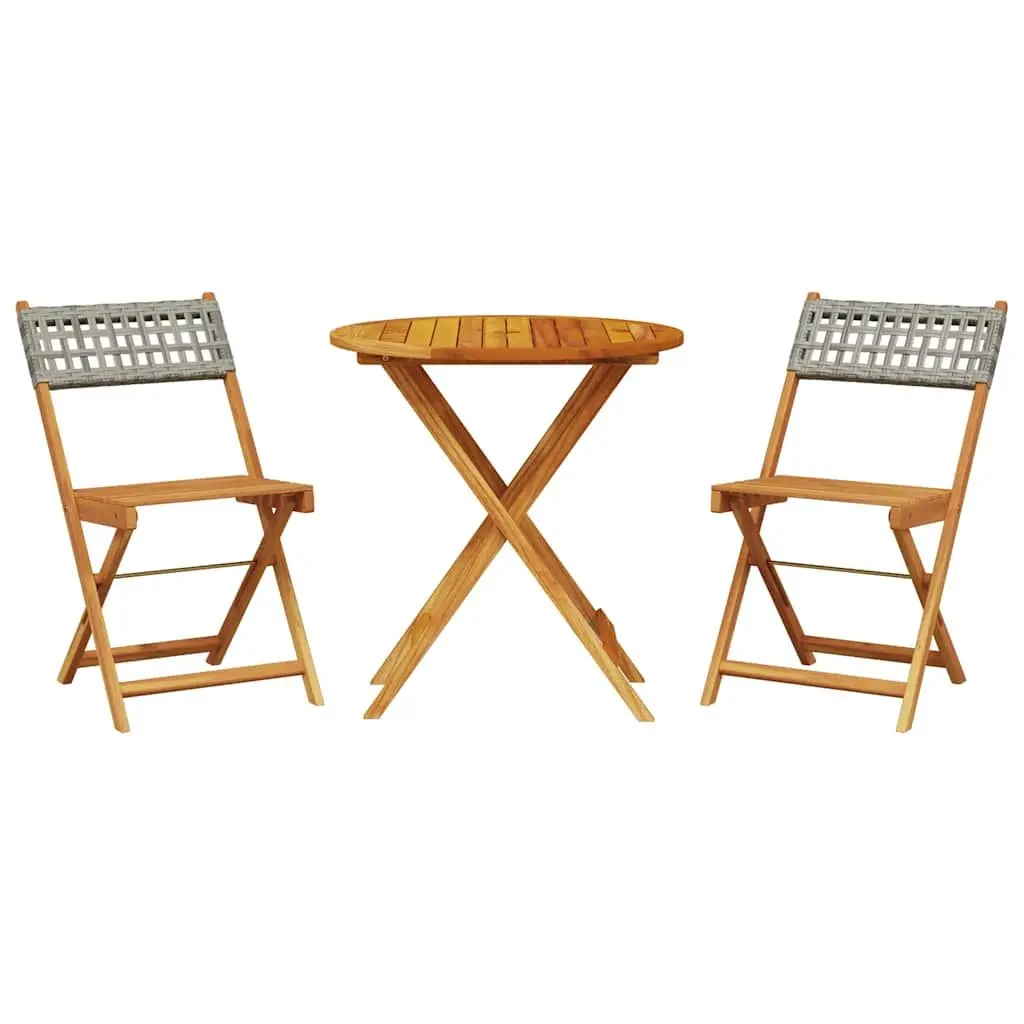 Bistro Set Acacia Wood PE Rattan Grey 3 Piece Outdoor Garden Furniture