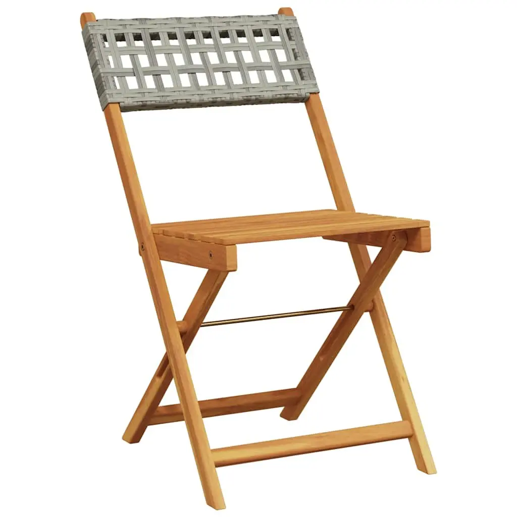 Bistro Set Acacia Wood PE Rattan Grey 3 Piece Outdoor Garden Furniture