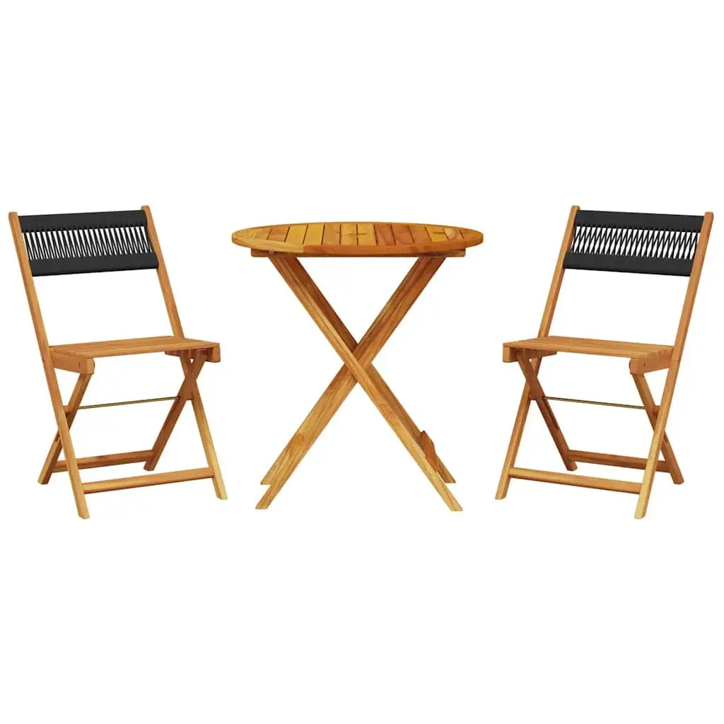 3 Piece Bistro Set Acacia Wood Black Foldable Outdoor Garden Patio Furniture Table Chairs