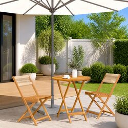 Outdoor Garden Bistro Set with Beige Folding Chairs