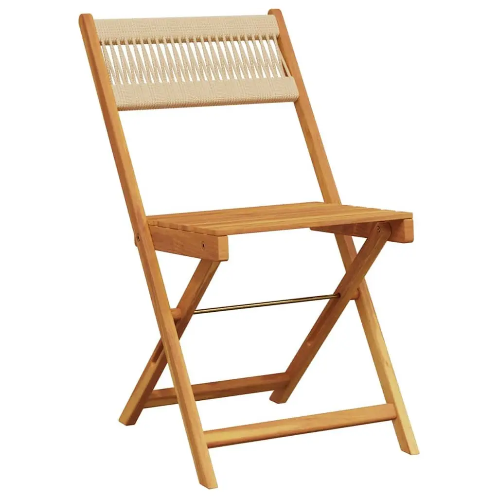 Bistro Set Solid Acacia Wood Polypropylene 3 Piece Beige Folding Chairs Table
