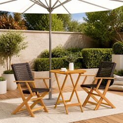 Black Poly Rattan Bistro Set - Solid Wood Outdoor Furniture