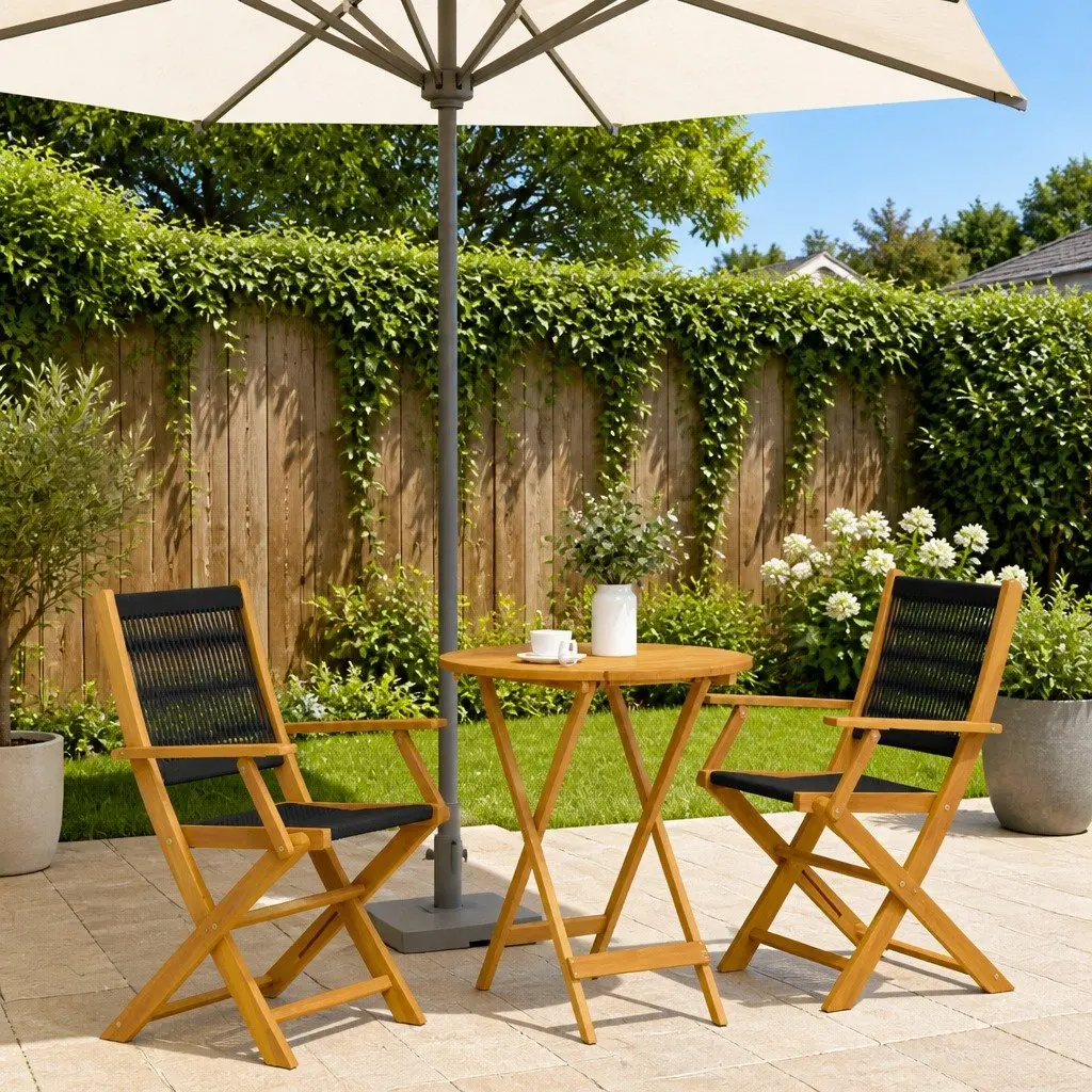 3 Piece Black Bistro Set for Outdoor Enjoyment