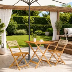 Durable 3-Piece Beige Rattan Bistro Set for Outdoors