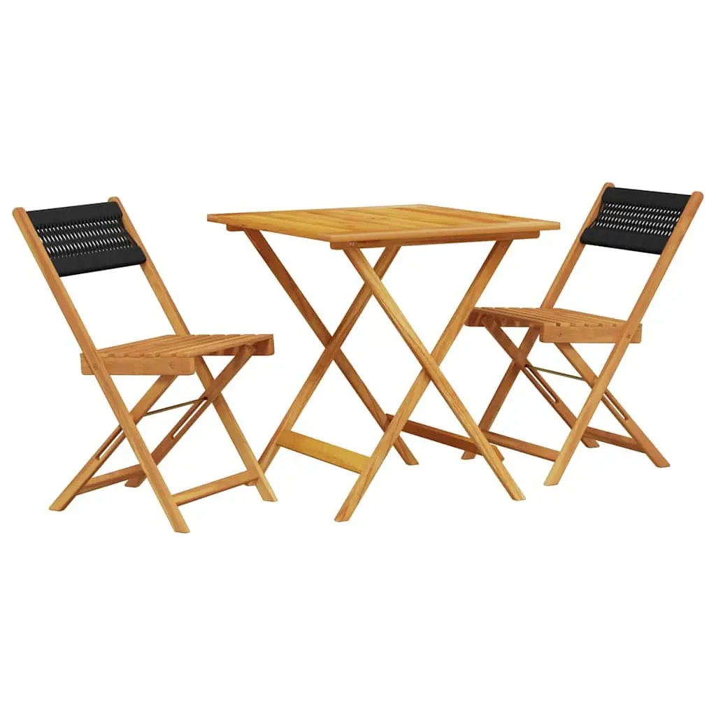 Bistro Set Solid Acacia Wood Polypropylene 3 Piece Black Outdoor Garden Patio Furniture